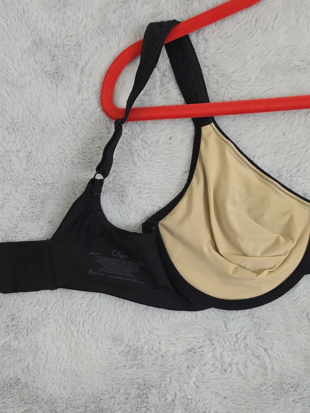 Olga 38DD Sheer Mesh Underwire Bra Black Nude Leaf Embroidered Full Coverage - Picture 9 of 11